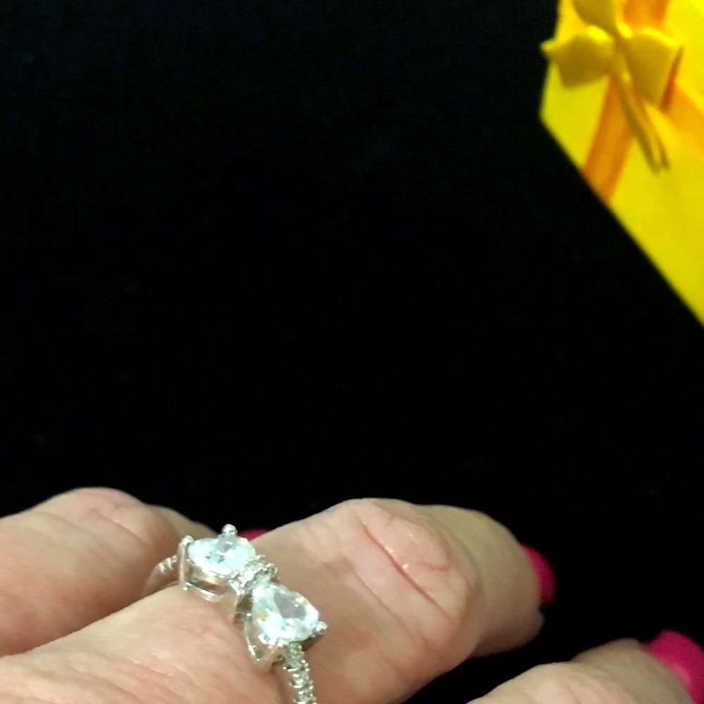 Sterling Silver Natural White Sapphire Multilayer Cross Bowknot Ring. Sz. 6 NIB - Picture 2 of 7